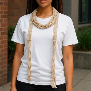 Scarf Macrame Cotton Blend Cord Light Tan  70’s Boho